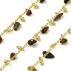 Тигровый глаз Звенья цепи из латунных самородков ручной работы, с бусинами из натурального тигрового глаза и катушкой, долговечный, стойки покрытие, пайки, без свинца и без кадмия, реальный 18 k позолоченный, очарование: 6.5x2.5 мм