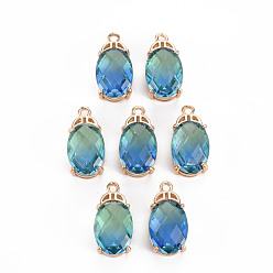 Озёрно--синий Покрытие стойки латунь микропаве прозрачные подвески из кубического циркония, С граненым стеклом, долговечный, без кадмия и без свинца, овальные, Плут синий, 20x10x7.5 мм, отверстие : 1.5 мм