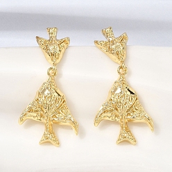 Fish Латунь болтаться серьги, без кадмия и без свинца, реальный 18 k позолоченный, стойки покрытие, долговечный, морская тема, рыба, 40x20 мм