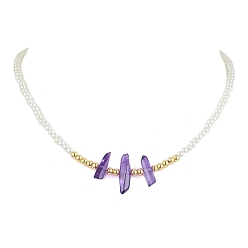 Dark Orchid ABS Plastic Imitation Pearl Beaded Necklaces,  Natural Quartz Crystal Points Bead Necklaces, Dyed, Dark Orchid, 16.85 inch(42.8cm)