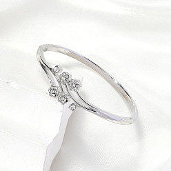 Платина Браслеты из цинкового сплава с цветочным узором и кристаллами-стразами для женщин, платина, внутренний диаметр: 2-3/8 дюйм (6 см)