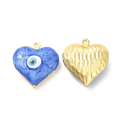 Blue Brass Enamel Pendants, Real 18K Gold Plated, Long-Lasting Plated, Heart with Evil Eye Pattern, Blue, 24x22x8mm, Hole: 1.2mm
