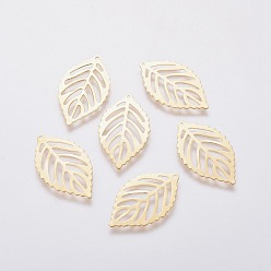 Золотой 304 подвески из нержавеющей стали, лист, золотые, 24x14x0.5 мм, отверстие : 0.8 мм