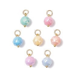 (52) Непрозрачная лаванда 7шт. латунные стеклянные подвески, круглые, граненые, с открытыми пружинными кольцами из нержавеющей стали 304, два тона, разноцветные, 11.5x8 мм, отверстие : 3.4 мм