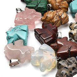 Смешанные камни Природные и синтетические смешанные подвески драгоценных камней, с 201 вывод из нержавеющей стали, медведь, 18~19x22~23x9~10 мм, отверстие : 4x8 мм