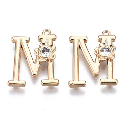 Letter M Латунные подвески, со стразами, без кадмия, без никеля и без свинца, алфавит, золотые, letter.m, 18x14.5x2.5 мм, отверстие : 1 мм