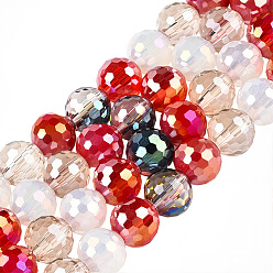 Малиновый 4 нити гальванопокрытие стеклянные бусины нити, граненые, круглые, малиновый, 8 мм, отверстие : 1.4 мм, около 50~51 шт / нитка, 14.33''~14.69'' (36.4~37.3 см)