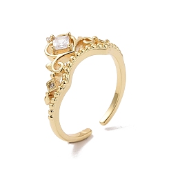 Настоящее золото 18K Прозрачная корона из кубического циркония, открытое кольцо-манжета, украшения из латуни для женщин, без кадмия и без свинца, реальный 18 k позолоченный, размер США 6 1/4 (16.7 мм)