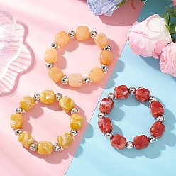 (52) Непрозрачная лаванда 3Двухцветные эластичные браслеты из акрила и пластика CCB в форме куба для женщин, кубические, разноцветные, внутренний диаметр: 1.95~1.99 дюйм (4.95~5.05 см)