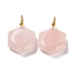 Rose Quartz Natural Rose Quartz Pendants, with Rack Plating Golden Tone Brass Loops, Faceted Star, 39~40x25x8.5~10mm, Hole: 3mm