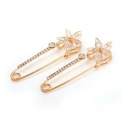 Light Gold Защитная брошь с металлическим покрытием, с хрусталя стразами, цветок, золотой свет, 69~69.5x21 мм, штифты : 1.5 мм