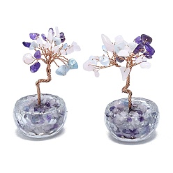 Смешанные камни Украшения для витрин из натуральной смешанной каменной крошки пахиры голой, со стеклянной основой и медной проволокой, фен-шуй энергетический камень подарок для домашнего офиса украшение рабочего стола, 39.8~44x39.8x77.5~84 мм