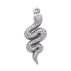 Stainless Steel Color Non-Tarnish 304 Stainless Steel Pendants, Textured, Snake, Stainless Steel Color, 33x13x2mm, Hole: 1.4mm
