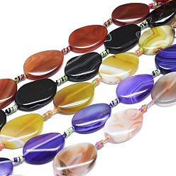 (52) Непрозрачная лаванда Натуральный полосатый агат / полосатые агатовые бусы, окрашенная и подогревом, овальные, разноцветные, 34~38x23~27x5~6 мм, отверстие : 1.8 мм, около 9 шт / нитка, 15.94 дюйм (40.5 см)
