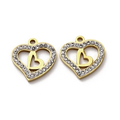 Золотой 304 подвески из нержавеющей стали и глиняных страз, сердце, ионное покрытие (ip), золотые, 16x15.5x2.5 мм, отверстие : 1.8 мм