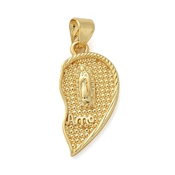 Настоящее золото 18K Латунные микро проложить кубического циркония подвески, сердце с Девой Марией и словом amo, долговечный, без свинца и без кадмия, реальный 18 k позолоченный, 23x11.5x1.5 мм, отверстие : 4.5 мм