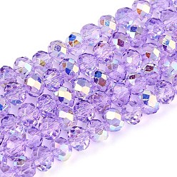 Сливовый Прозрачные стеклянные бусины, рондель, с половиным покрытием, с покрытием AB цвета, граненые, слива, 4~4.5x3.5 мм, отверстие : 0.8 мм, около 112~114 шт / нитка, 15.35~15.75 дюйм (39~40 см)