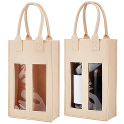 Moccasin Felt Cloth Red Wine Packaging Tote Bags, Holds up to 2 Bottles, Rectangle, Moccasin, 34x20.5x9.8cm