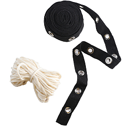 Beige 4 Yards Black Cotton Ribbons with Platinum Tone Eyelet Rings, for Garment Accessories, with 10M Cotton String Threads, Beige, Ribbon: 3/4 inch(20mm), Thread: 3mm