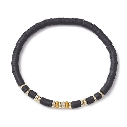 Black Disc Polymer Clay & Synthetic Non-magnetic Hematite Beaded Stretch Bracelets, Black, Inner Diameter: 2 inch(5cm)