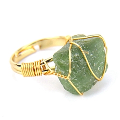 Перидот Регулируемые кольца из натурального перидота, кольцо из золотой медной проволоки, внутренний диаметр: 19 мм