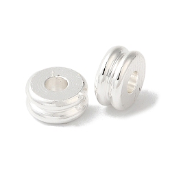 Серебро Покрытие стойки европейские латунные бусины, бусины с большим отверстием, рифленая колонна, долговечный, серебряные, 6x3 мм, отверстие : 4.1 мм