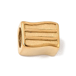 Real 18K Gold Plated 304 Stainless Steel European Beads, Large Hole Beads, Cuboid with Stripe, Real 18K Gold Plated, 7x9.5x7mm, Hole: 5mm