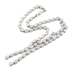 Clear Brass Micro Pave Cubic Zirconia Necklaces, Teardrop, Clear, 19.33 inch(49.1cm)