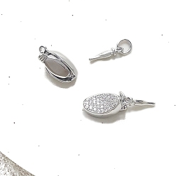 Платина Застежки-коробочки из латуни с прозрачным кубическим цирконием, для изготовления ювелирных изделий, платина, 15x7 мм