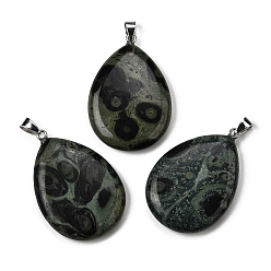 Яшма Камбаба Подвески из натуральной камбабы с яшмой, Подвески в форме капли с 304 защелкивающимися креплениями из нержавеющей стали, цвет нержавеющей стали, 43.5~45x29.5~30.5x6~7.5 мм, отверстие : 7.5x4.5 мм