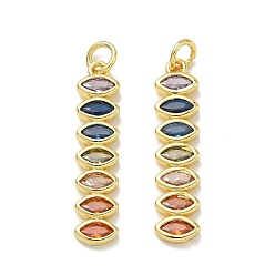 Oro Latón micro pavimenta los colgantes coloridos de la circona cúbica, Encantos de los ojos de los caballos, chapado en rack, larga duración plateado, sin plomo y cadmio, dorado, 28x6.5x2 mm, agujero: 3 mm