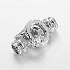 Platine Micro cuivres ouvrent zircone cubes imbriqués fermoirs, sans cadmium et sans plomb, platine, 23x11x6mm, Trou: 4mm