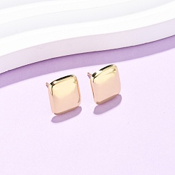 Настоящее золото 18K Прямоугольные серьги-гвоздики из латуни, долговечный, стойки покрытие, реальный 18 k позолоченный, 12x10.5 мм