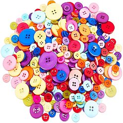 Mixed Color Resin Buttons, Dyed, Flat Round, Mixed Color, 30x3mm, Hole: 3mm, Total 200g/bag