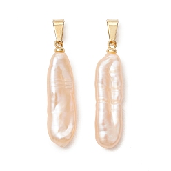 Золотой Подвески из натурального барочного жемчуга кеши, подвески-палочки с 201 защелкивающимися креплениями из нержавеющей стали, старинный белый, золотые, 23~28x7~8x5~6 мм, отверстие : 6x3 мм