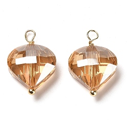 Верблюжий Стеклянные подвески, с покрытием стойки, петли из латуни с покрытием из настоящего золота 18k, слезинки, верблюжие, 18x12x6.5 мм, отверстие : 2 мм