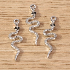 Jet Alloy Rhinestone Pendants, Snake, Jet, 32x9mm, 10pcs/set