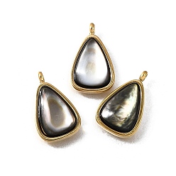 Настоящее золото 18K Оболочки губ натуральный черный подвески, подвески-слезинки с 304 фурнитурой из нержавеющей стали, ионное покрытие (ip), реальный 18 k позолоченный, 17x11x3.5 мм, отверстие : 1.8 мм