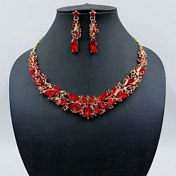 Гиацинт Сплава горный хрусталь комплектов ювелирных изделий, включают серьги и ожерелья, слезинка/цветок, золотые, гиацинт, 440 мм