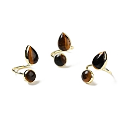 Tiger Eye Natural Tiger Eye Teardrop Open Cuff Ring, Brass Jewelry for Women, Light Gold, Cadmium Free & Lead Free, US Size 9(18.9mm)