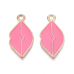 Ярко-Розовый Подвески из сплава и эмали, губы прелести, золотые, ярко-розовый, 28x14x1 мм, отверстие : 2 мм