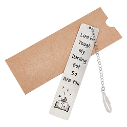 Светло-коричневый 2шт 2 стиль 201 закладки из нержавеющей стали, прямоугольник с узором из слов и перьев, с бумажными пакетами, для хранения закладок и упаковки, загар, 250 мм