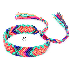 Tomato Cotton Braided Rhombus Pattern Cord Bracelet, Ethnic Tribal Adjustable Brazilian Bracelet for Women, Tomato, 5-7/8~14-1/8 inch(15~36cm)