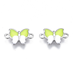 Зелено-Желтый 304 соединительные звенья эмалированные нержавеющие, без никеля , бабочка, цвет нержавеющей стали, зеленый желтый, 6.5x10x1 мм, отверстие : 1 мм
