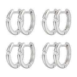 Платина Серьги-кольца из латуни с микропаве из кубического циркония для женщин, кольцо, платина, 13x13.5x2 мм, штифты : 0.8 мм