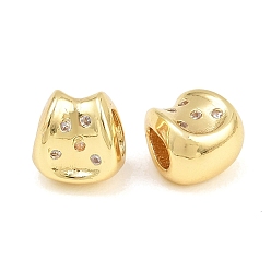 Real 18K Gold Plated Brass Micro Pave Cubic Zirconia European Beads, Large Hole Beads, Rack Plating, Long-Lasting Plated, Cadmium Free & Lead Free, Real 18K Gold Plated, 8x7.5x5.5mm, Hole: 4x2.5mm