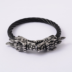Antique Silver Retro Dragon 304 Stainless Steel Bangles, Gunmetal & Antique Silver, 57mm
