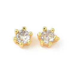 Прозрачный Латунные микро проложить кубического циркония бусы, круглые, стойки покрытие, долговечный, золотые, прозрачные, 4.5x4.5x4.5 мм, отверстие : 1 мм