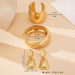 Золотой Комплекты из браслетов-манжет и серег-гвоздиков из сплава с грубой текстурой, трапециевидные, золотые, внутренний диаметр: 60 мм