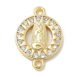 Настоящее золото 18K Стойка покрытие латунь микропаве прозрачный кубический цирконий религия дева мария соединительные подвески, долговечный, без свинца и без кадмия, реальный 18 k позолоченный, 17x12x2.4 мм, отверстие : 1.6 мм